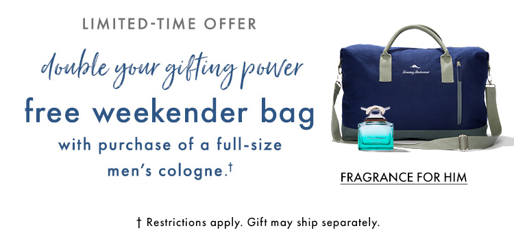 Free Weekender Bag with your purchase of a full-siz men's cologne