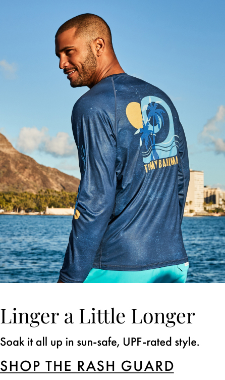 Linger a little longer. Soak it all up in sun-safe, UPF-rated style. Shop the Rash Guard.