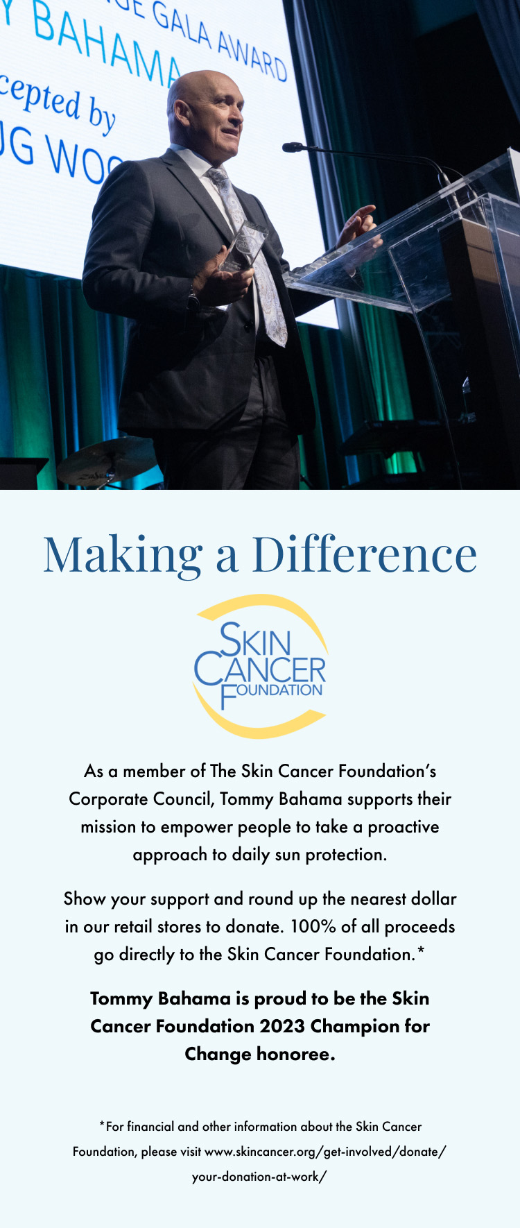 Making a Difference: Tommy Bahama is a member of The Skin Cancer Foundation's Corporate Council