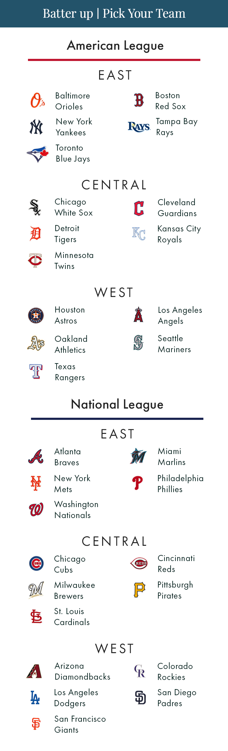 Batter Up/Pick Your Team - MLB Teams